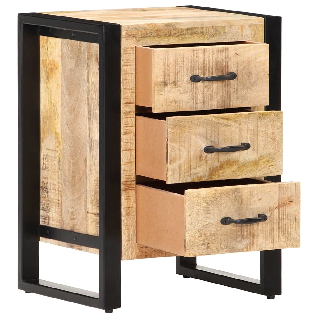 vidaXL Bedside Cabinet with 3 Drawers, Solid Mango Wood Finish, Rectangular Shape with Steel Legs in Industrial Brown Color